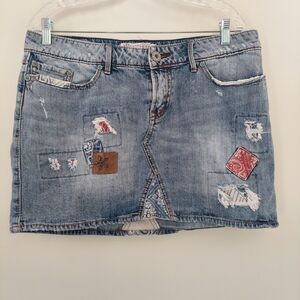 Bootheel Trading Co Jean Skirt Mini Size 12 Patch Distressed Embellished